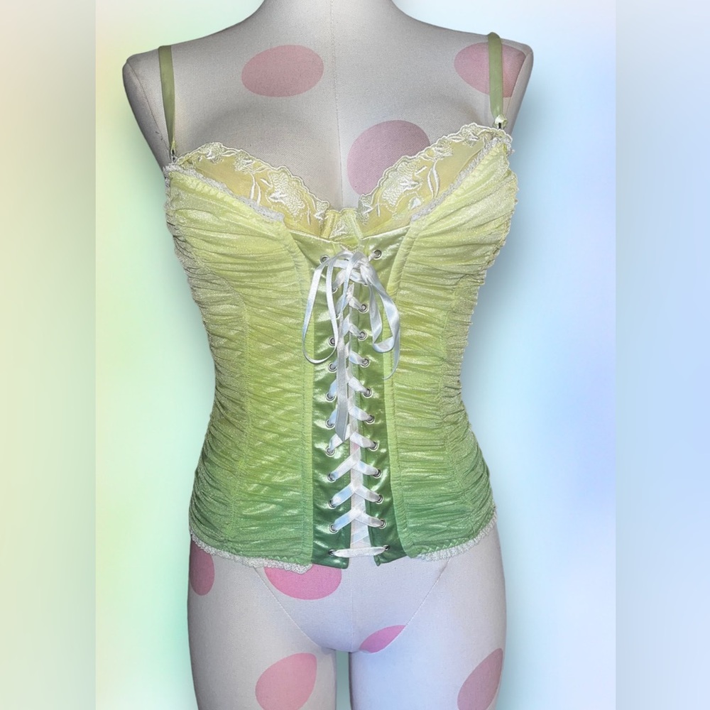 Paolo Caporicci Italian Couture Vintage Y2K Corset Lingerie Yellow Green Ombré